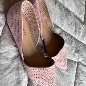 Franco Sarto Blush Pink Pointed-Toe Perforated Flats